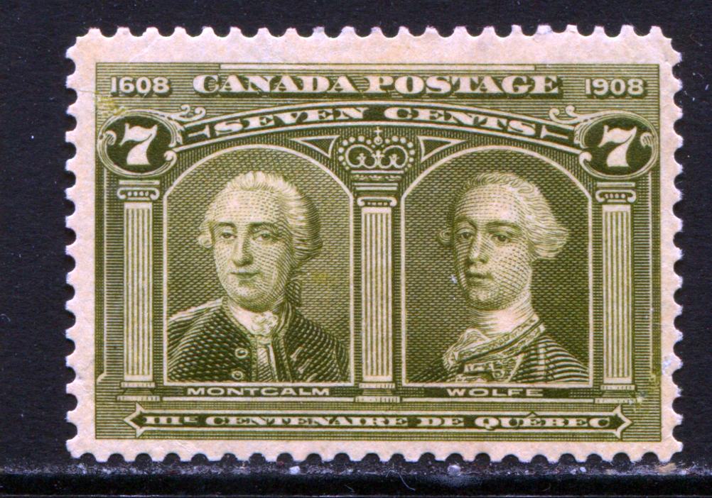 Lot 268 Canada #100 7c Olive Green Montcalm & Wolfe, 1908 Quebec Tercentenary Issue, A Fine Expertly Regummed Single