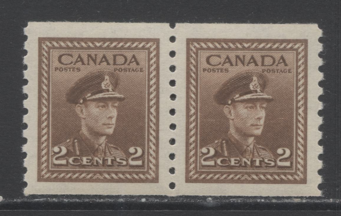 Lot 270 Canada #279 2c Brown King George VI, 1948 War Issue Coils, A VFNH Coil Pair On Vertical Ribbed Paper With Cream Gum, Perf 9.5 Vertical