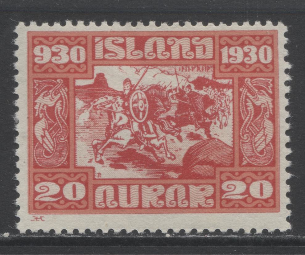 Lot 27 Iceland SC#157 20a Red 1930 Millenary of the Icelandic Parliament Issue, A FOG Example, Click on Listing to See ALL Pictures