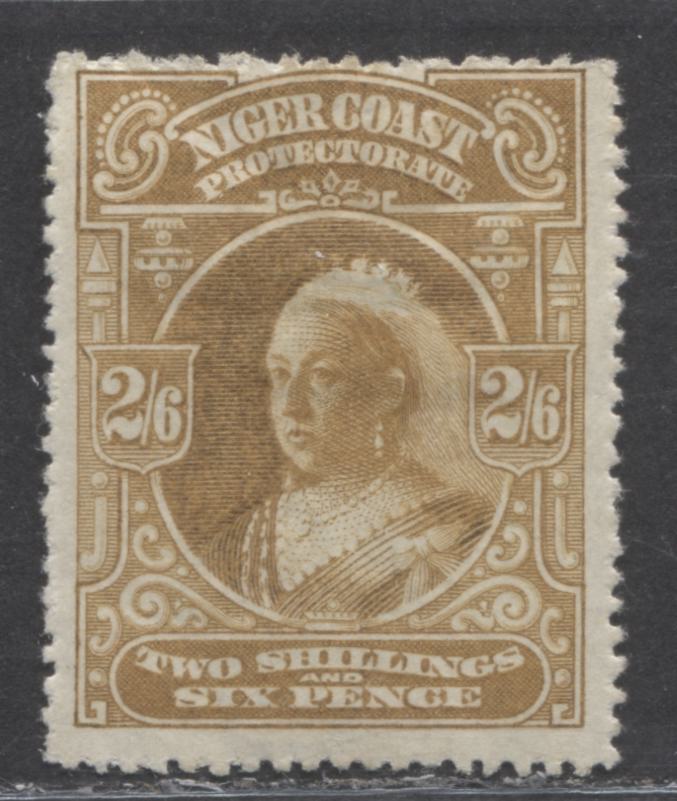 Lot 272 Niger Coast SC#62(SG#73a) Two Shillings And Six Pence Olive Bistre 1897 - 1898 Watermarked Issue, Perf 15.5 - 16, A Fine OG Example, Click on Listing to See ALL Pictures, Estimated Value $50 USD