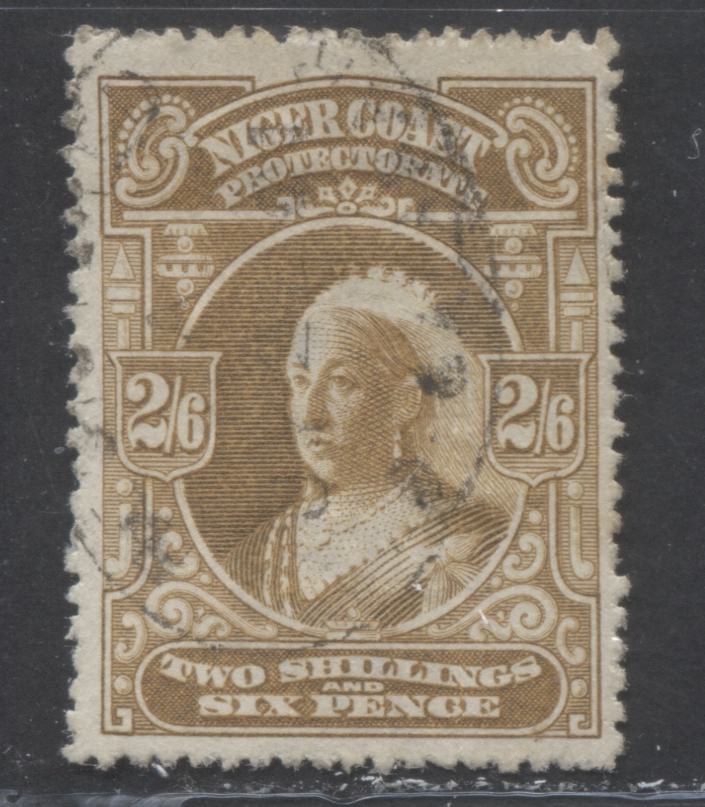 Lot 274 Niger Coast SC#62(SG#73) Two Shillings And Six Pence Olive Bistre 1897 - 1898 Watermarked Issue, Perf 14.5 - 15, A Fine Used Example, Click on Listing to See ALL Pictures, Estimated Value $90 USD