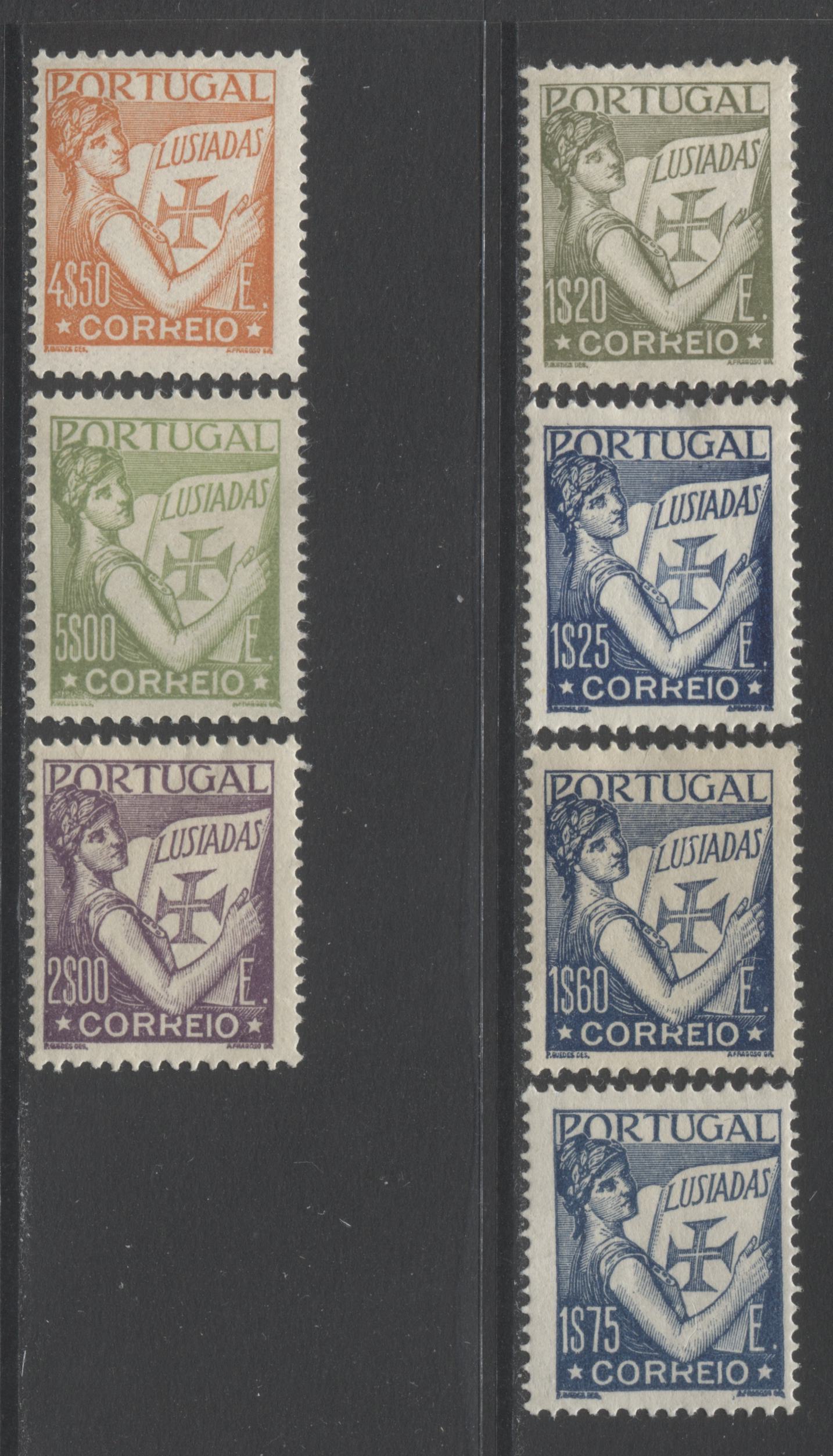 Lot 152 Portugal SC#513-519 1931-1938 Portugal Holding Lusiads Definitive Issue, A Mostly VFOG Partial Set From 1.2e to 5e, 2022 Scott Classic Cat $38.05 USD