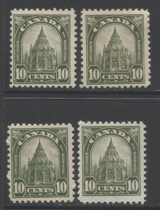 Lot 275 Canada #173 10c Olive Green Library Of Parliament, 1930-1935 Arch/Leaf Issue, 4 Fine OG Singles With Different Shades And Gums