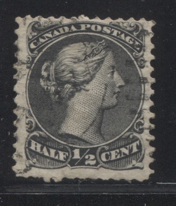 Lot 277 Canada #21 1/2c Black Queen Victoria, 1868-1897 Large Queen Issue, A VG Used Single On Small Queen Paper With Horizontal Mesh, Perf 11.75 x 12.1