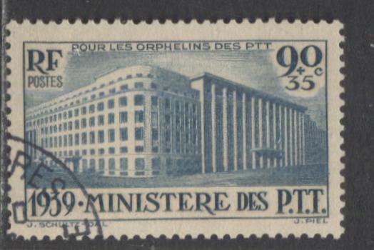 Lot 277 France SC#B83 90c + 35c Blue 1939 Orphans Of Postal Employees Issue, A VF Used Example, 2022 Scott Classic Cat. $20 USD, Click on Listing to See ALL Pictures