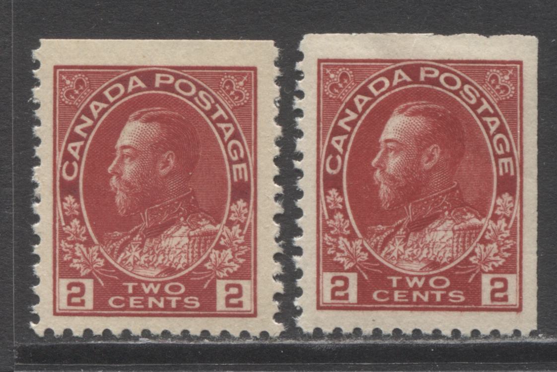 Lot 277 Canada #106as 2c Carmine King George V, 1911-1925 Admiral Issue, 2 VFNH Booklet Singles, Two Slightly Different Shades of Bright Carmine Red