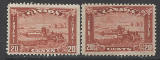 Lot 278 Canada #175 20c Brown Red Harvesting Wheat, 1930-1935 Arch/Leaf Issue, 2 Fine OG Singles, Two Different Shades