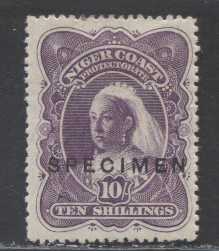 Lot 279 Niger Coast SC#63s(SG#74s) Ten Shillings Deep Violet 1897 - 1898 Watermarked Issue, Perf 14.5 - 15, A Fine Example, Click on Listing to See ALL Pictures, Estimated Value $90 USD