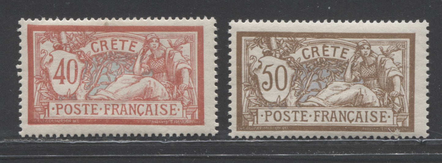 Lot 279 Greece - French Offices In Crete SC#11-12 1902-1903 Definitives, A FOG Range Of Singles, 2022 Scott Classic Cat.$31 USD, Click on Listing to See ALL Pictures