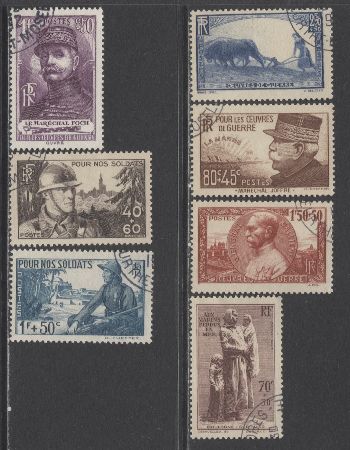 Lot 279 France SC#B93/B100 1939-1940 Semipostals, A VF Used Range Of Singles, 2017 Scott Cat. $34.75 USD, Click on Listing to See ALL Pictures