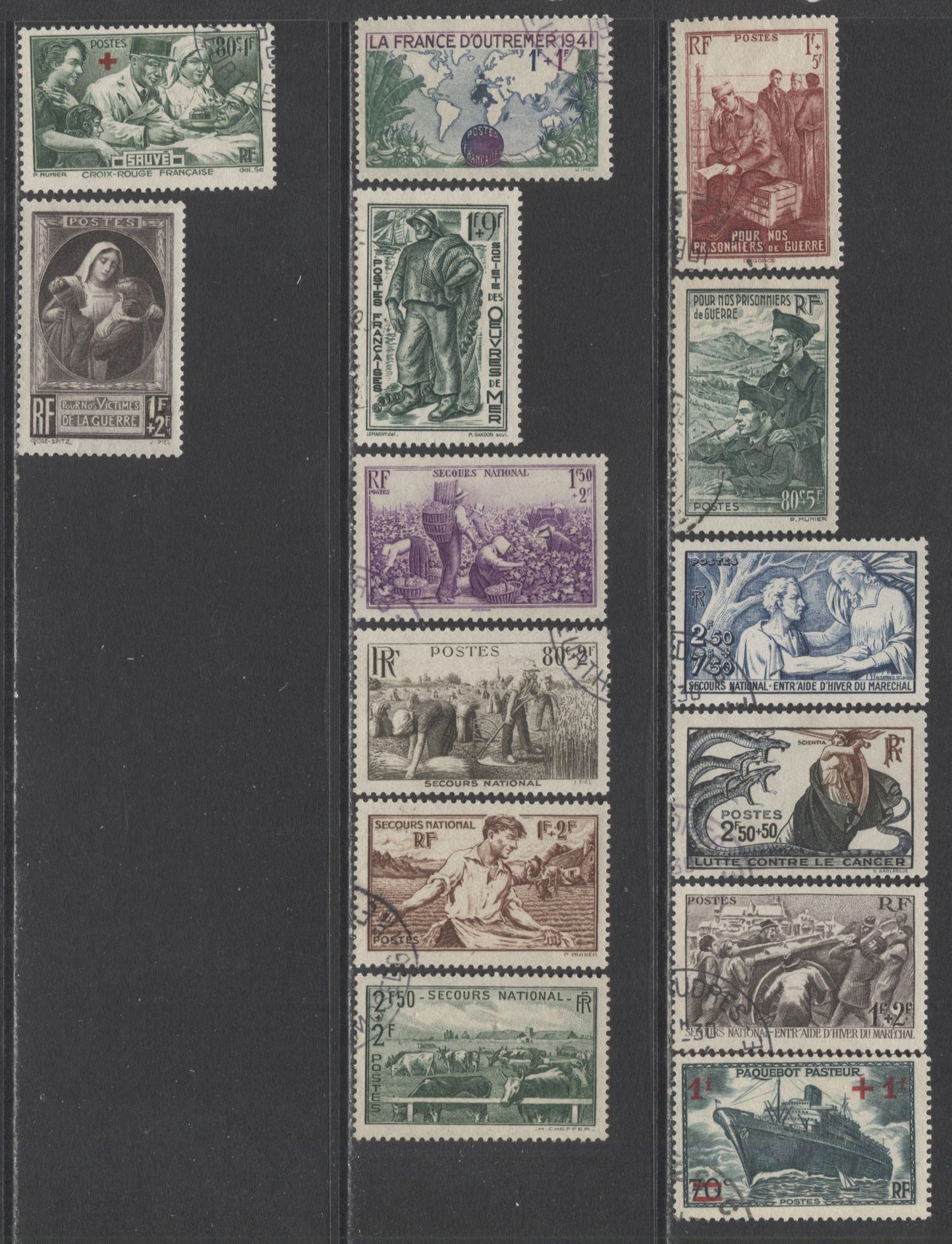 Lot 280 France SC#B101/B116 1940 Semipostals, A VFOG & Used Range Of Singles, 2017 Scott Cat. $26.05 USD, Click on Listing to See ALL Pictures