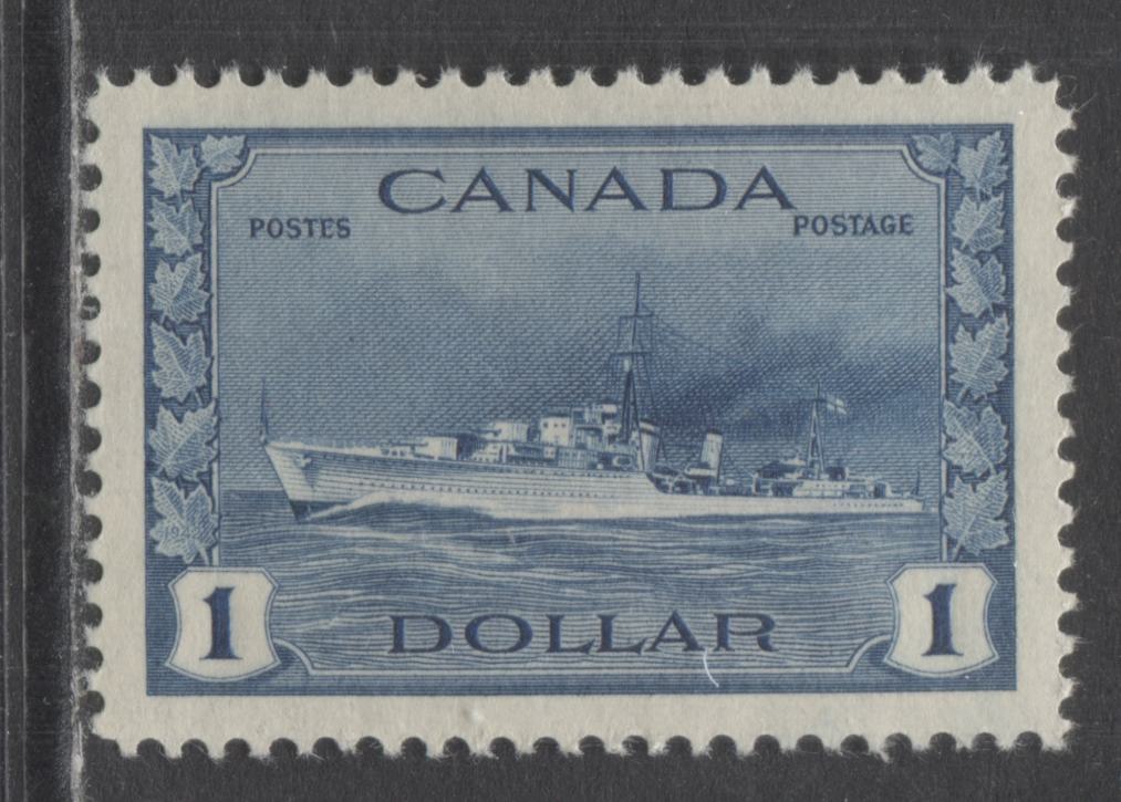 Lot 280 Canada #262 $1 Deep Blue Tribal Class Destroyer, 1942-1943 War Issue, A VFNH Single On Horizontal Ribbed Paper With Cream Gum