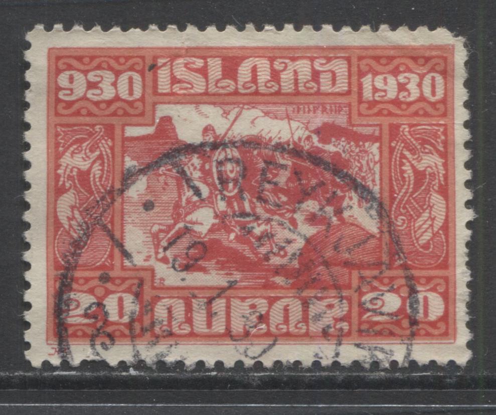 Lot 28 Iceland SC#157 20a Red 1930 Millenary of the Icelandic Parliament Issue, A Good Used Example, Click on Listing to See ALL Pictures