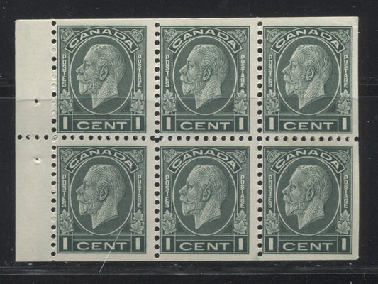 Lot 281 Canada # 195b 1c Myrtle Green King George V, 1932-1935 Medallion Issue, A Fine NH Booklet Pane of 6, Cream Gum With a Satin Sheen