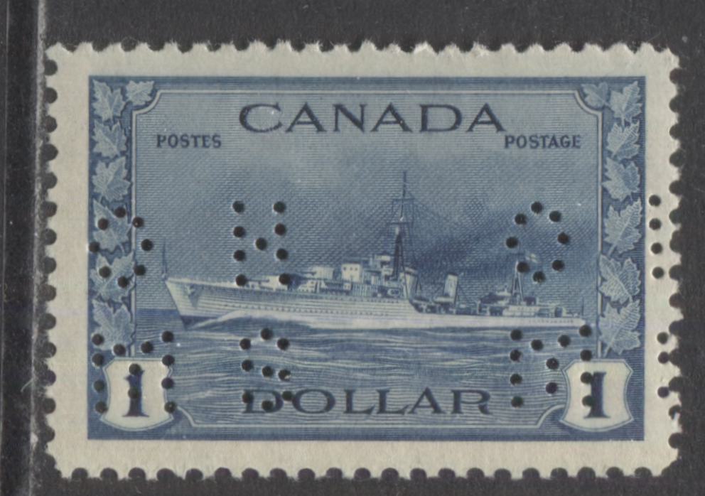 Lot 281 Canada #O9-262 $1 Deep Blue Tribal Class Destroyer, 1942-1943 4 Hole OHMS Perfin War Issue, A VFNH Single On Horizontal Wove Paper With Cream Gum, Position A
