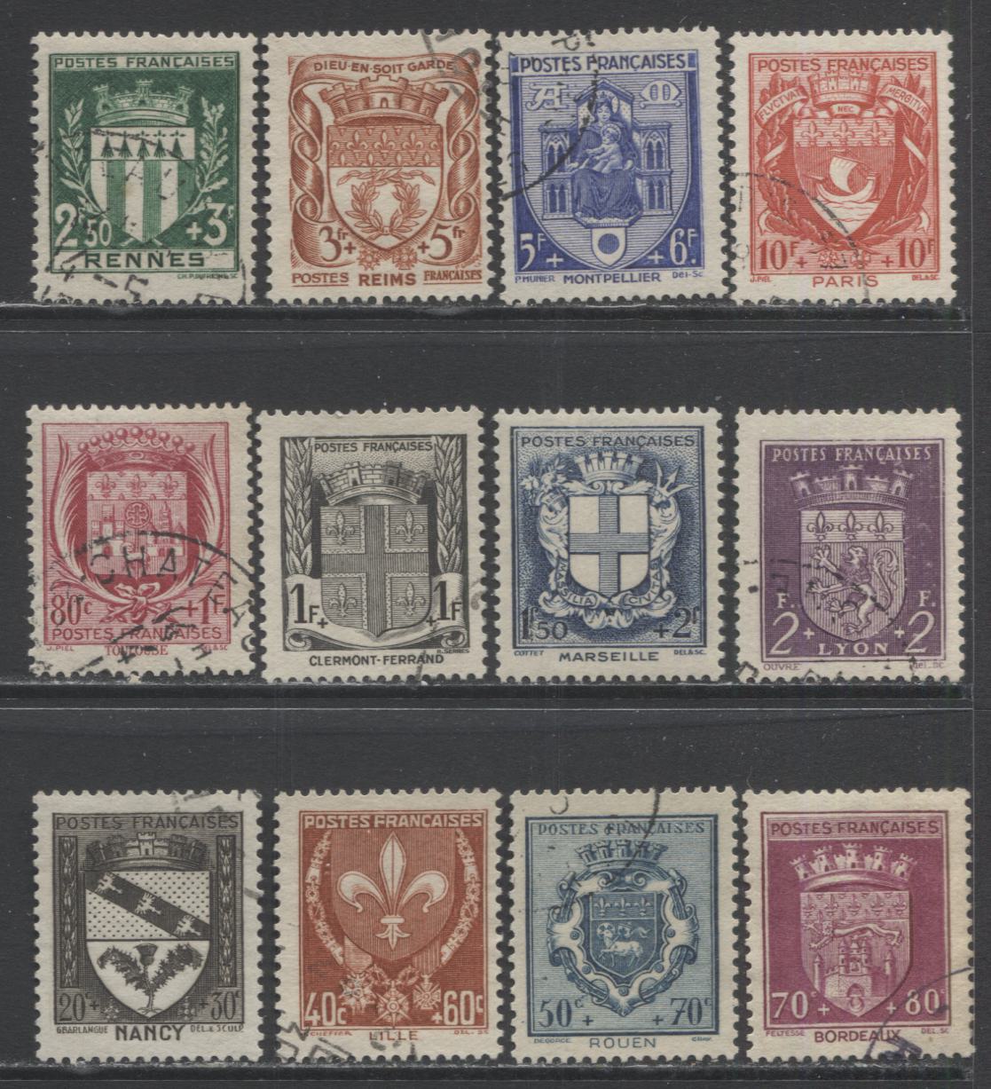 Lot 282 France SC#B117-B128 1941 Arms Semipostal Issue, A VFNH & Used Range Of Singles, 2017 Scott Cat. $33 USD, Click on Listing to See ALL Pictures