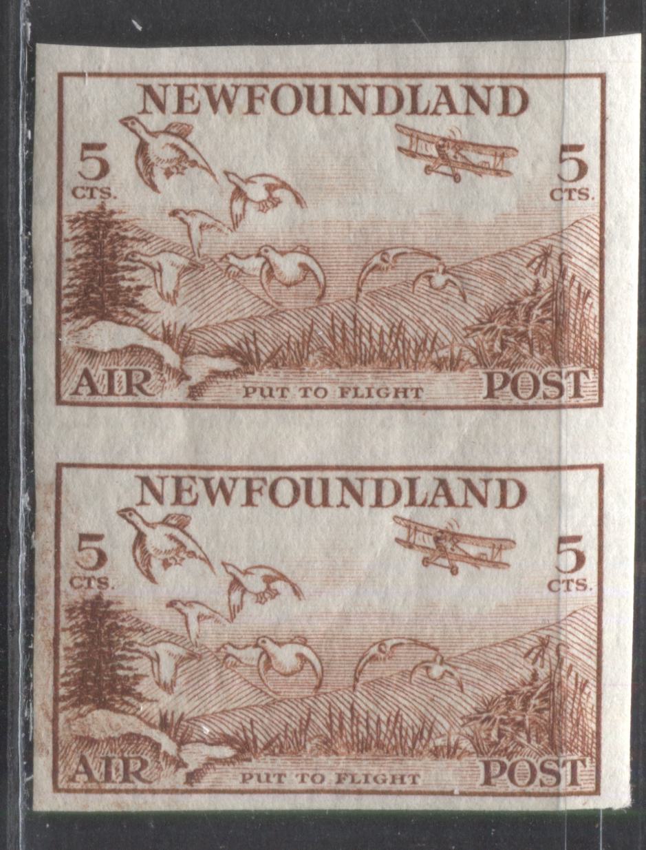 Lot 284 Newfoundland #C13a 5c Light Brown Put To Flight', 1933 Labrador Issue, A VFNH Imperf Pair With A Natural Gum Crease
