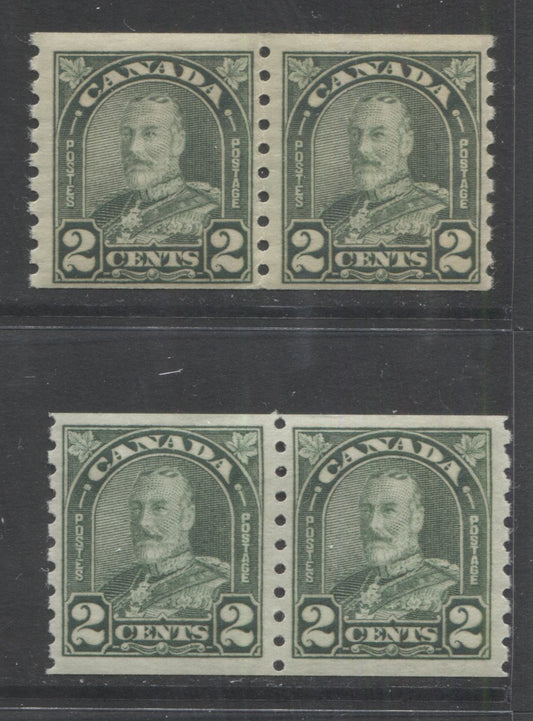 Lot 284 Canada #180 2c Dull Green King George V, 1930-1935 Arch/Leaf Coil Issue, 2 Fine NH Coil Pairs, Two Different Shades