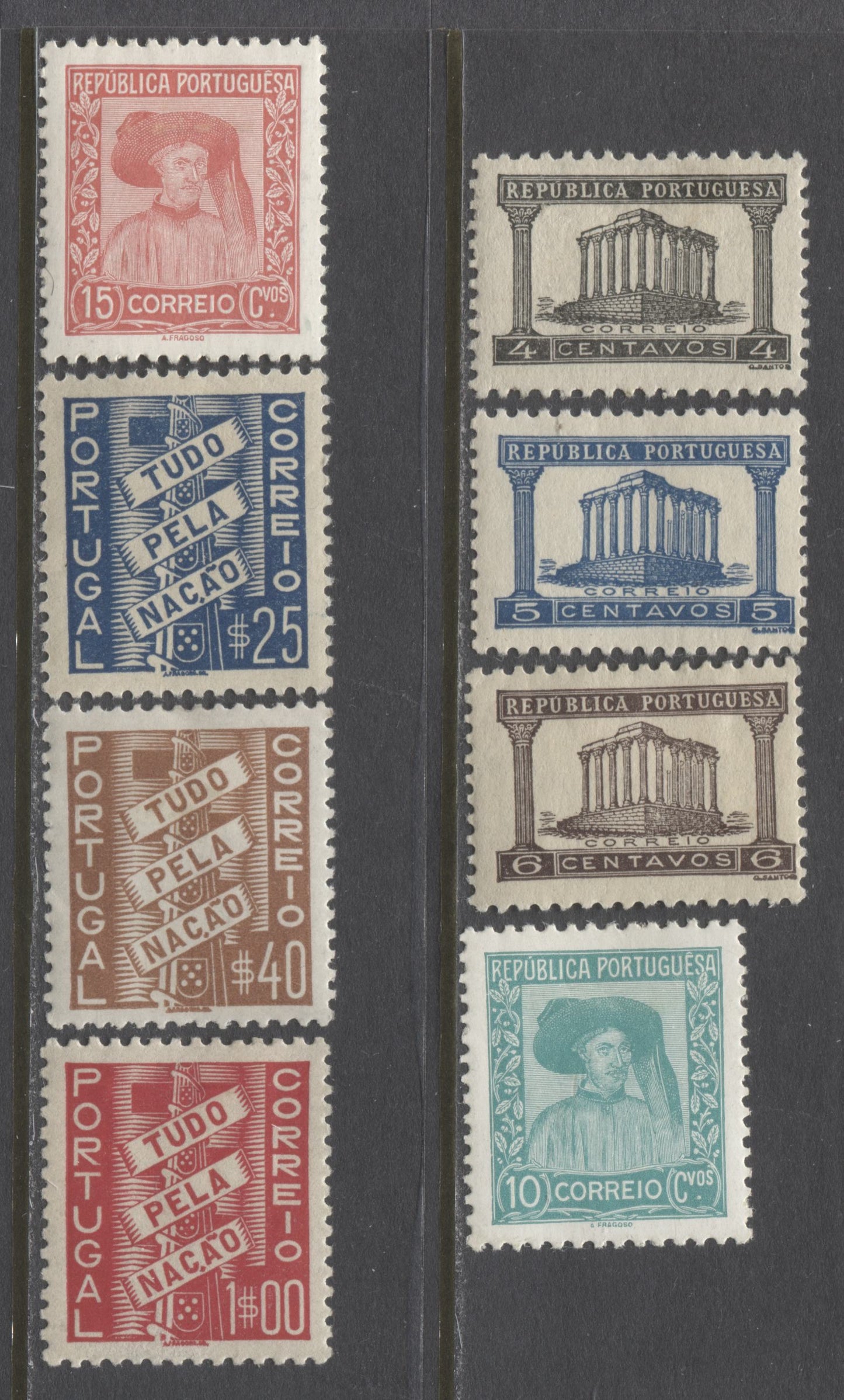 Lot 158 Portugal SC#561-568 1935-1941 Definitive Issue, A Mostly VFOG Partial Set (Missing Only the 1.75e, Offered as Lot 285), 2022 Scott Classic Cat $18 USD