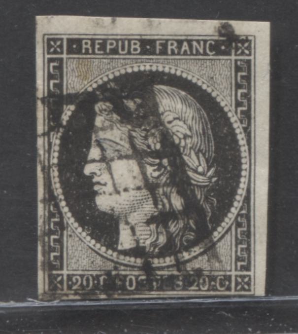 Lot 285 France SC#3a 20c Black On White Paper 1849-1850 Ceres Head Definitive Issue, A Fine Used Example, 2022 Scott Classic Cat. $50 USD, Net. Est. $25, Click on Listing to See ALL Pictures