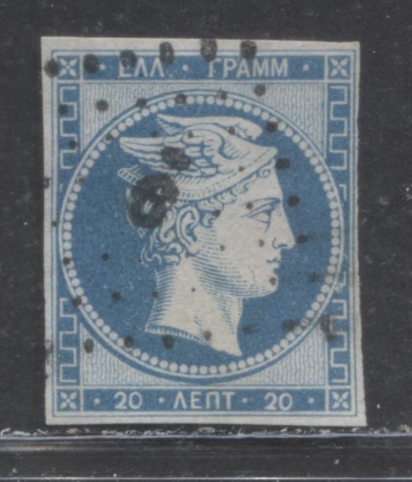 Lot 286 Greece SC#4 20 Lepta Blue On Bluish 1861 Large Hermes Heads Paris Printing, A Fine Used Example, Click on Listing to See ALL Pictures, Estimated Value $50 USD