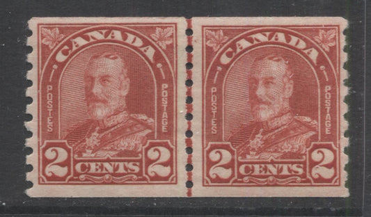 Lot 286 Canada #181i 2c Deep Red King George V, 1930-1935 Arch/Leaf Coil Issue, A VFNH Coil Line Pair