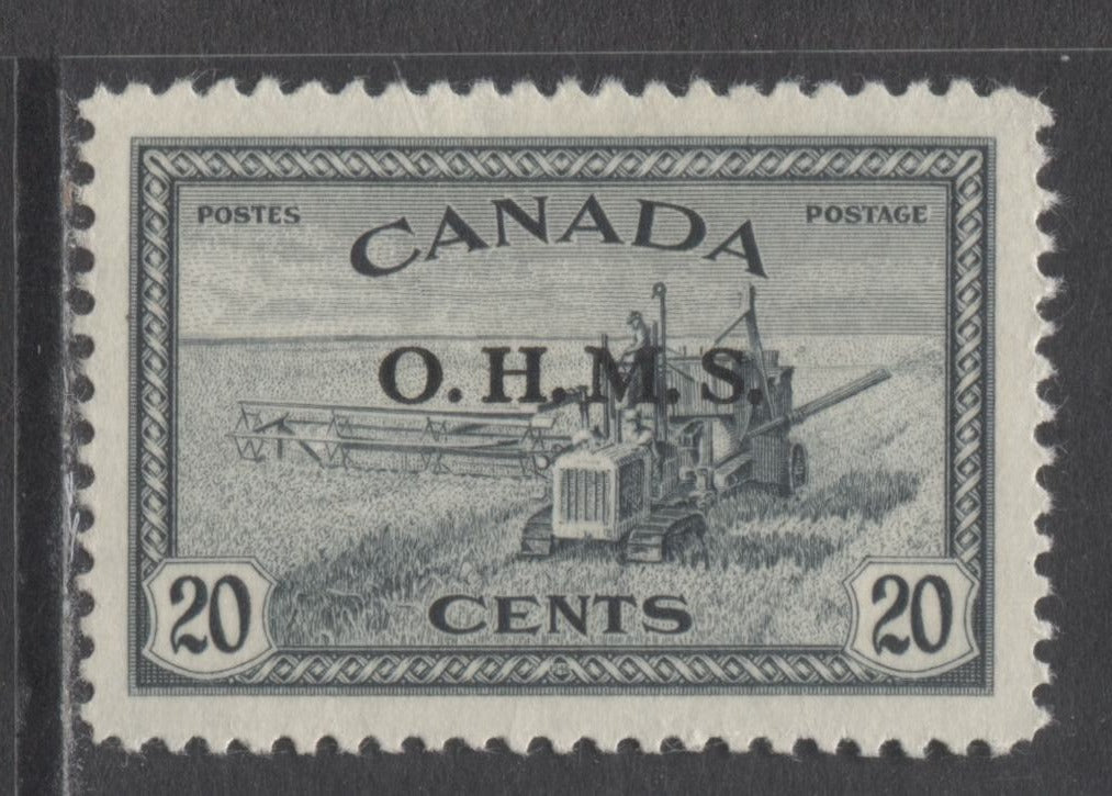 Lot 287 Canada #O8 20c Slate Black Combine Harvester, 1946 OHMS Overprinted Peace Issue, A VFNH Single On Horizontal Wove Paper With Cream Gum