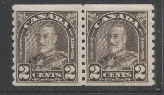 Lot 287 Canada #182 2c Dark Brown King George V, 1930-1935 Arch/Leaf Coil Issue, A Fine NH Coil Pair
