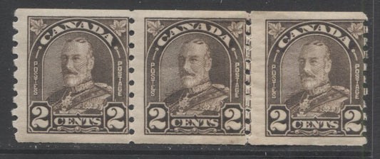 Lot 288 Canada #182 2c Dark Brown King George V, 1930-1935 Arch/Leaf Coil Issue, A Fine NH Coil Repair Paste-Up Strip Of 3