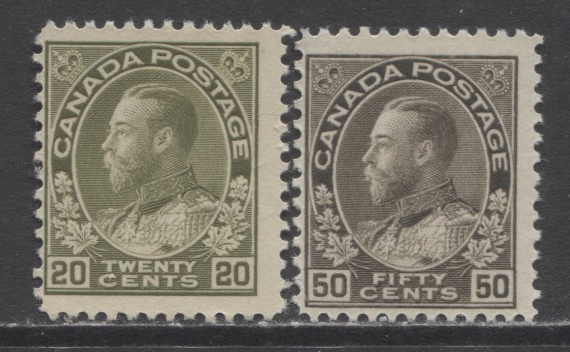 Lot 289 Canada #119-120 20c & 50c Olive Green & Brownish Black King George V, 1911-1925 Admiral Issue, 2 Fine NH Singles, Dry Printings