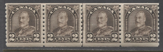 Lot 289 Canada #182iii 2c Dark Brown King George V, 1930-1935 Arch/Leaf Coil Issue, A Fine LH Coil Strip Of 4, Cockeyed King Variety