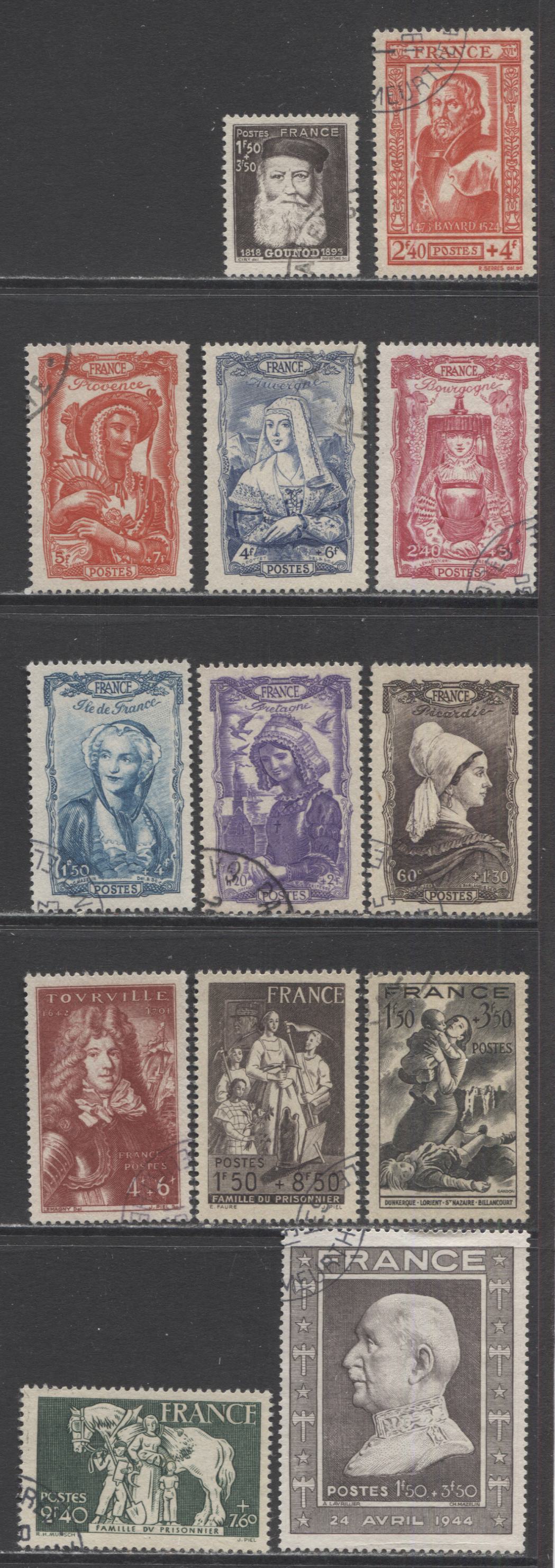 Lot 289 France SC#B178/B190 1944 Semipostals, A VF Used Range Of Singles, 2017 Scott Cat. $14.15 USD, Click on Listing to See ALL Pictures