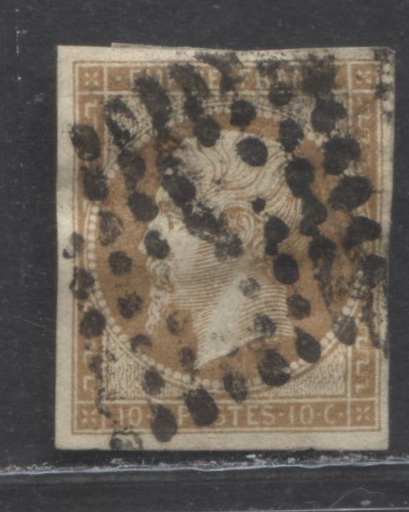 Lot 291 France SC#14b 10c Bistre Brown, Die 1 1853-1860 Imperf Napoleon III Definitive Issue, A Fine Used Example, 2022 Scott Classic Cat. $18.50 USD, Net. Est. $9, Click on Listing to See ALL Pictures
