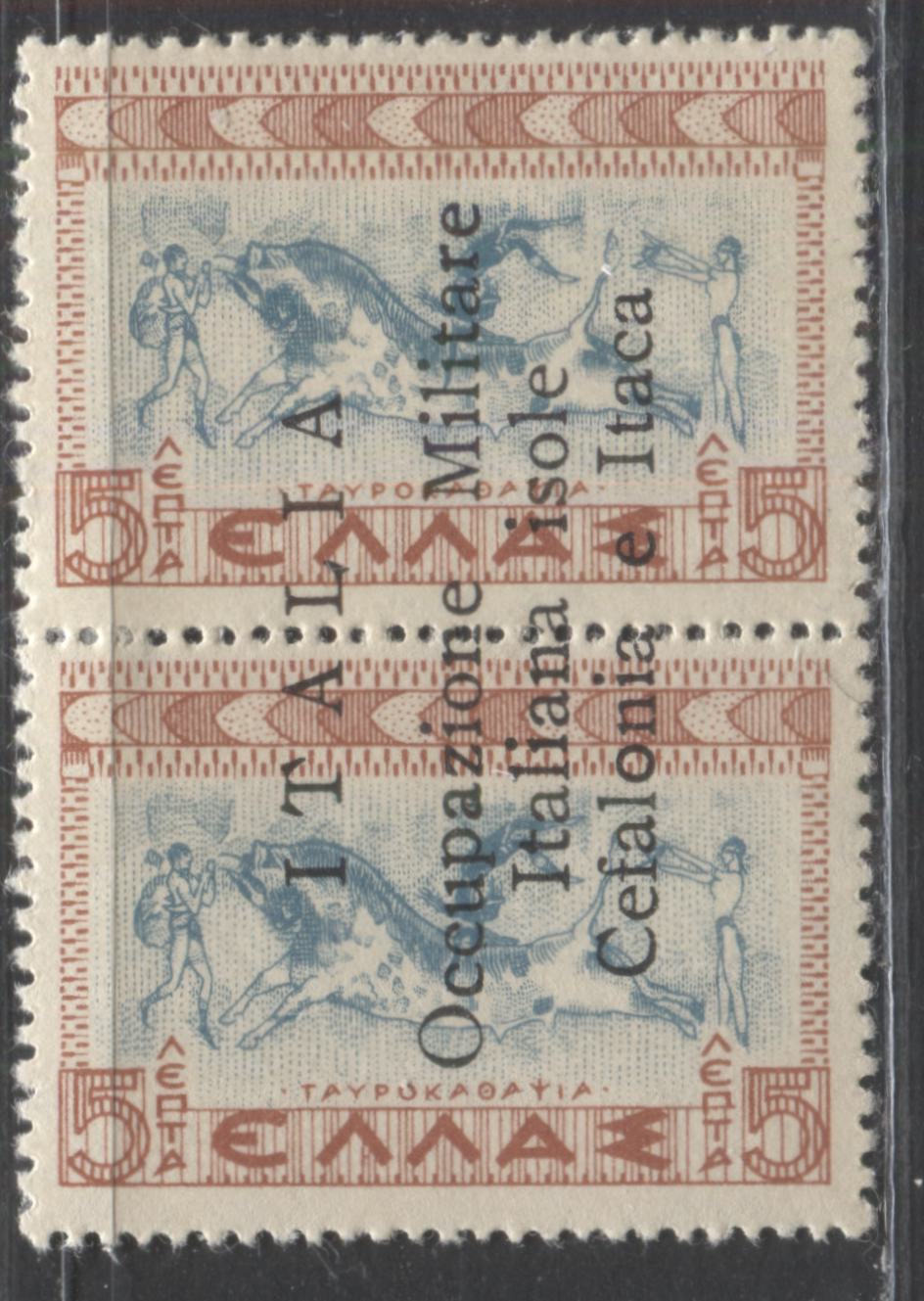 Lot 291 Greece - Ionian Islands SC#N1a 5l Blue & Orange-Brown 1941 Occupation Issue, Overprint Reading Up, A VFOG Pair, 2017 Scott Cat. $55 USD, Click on Listing to See ALL Pictures