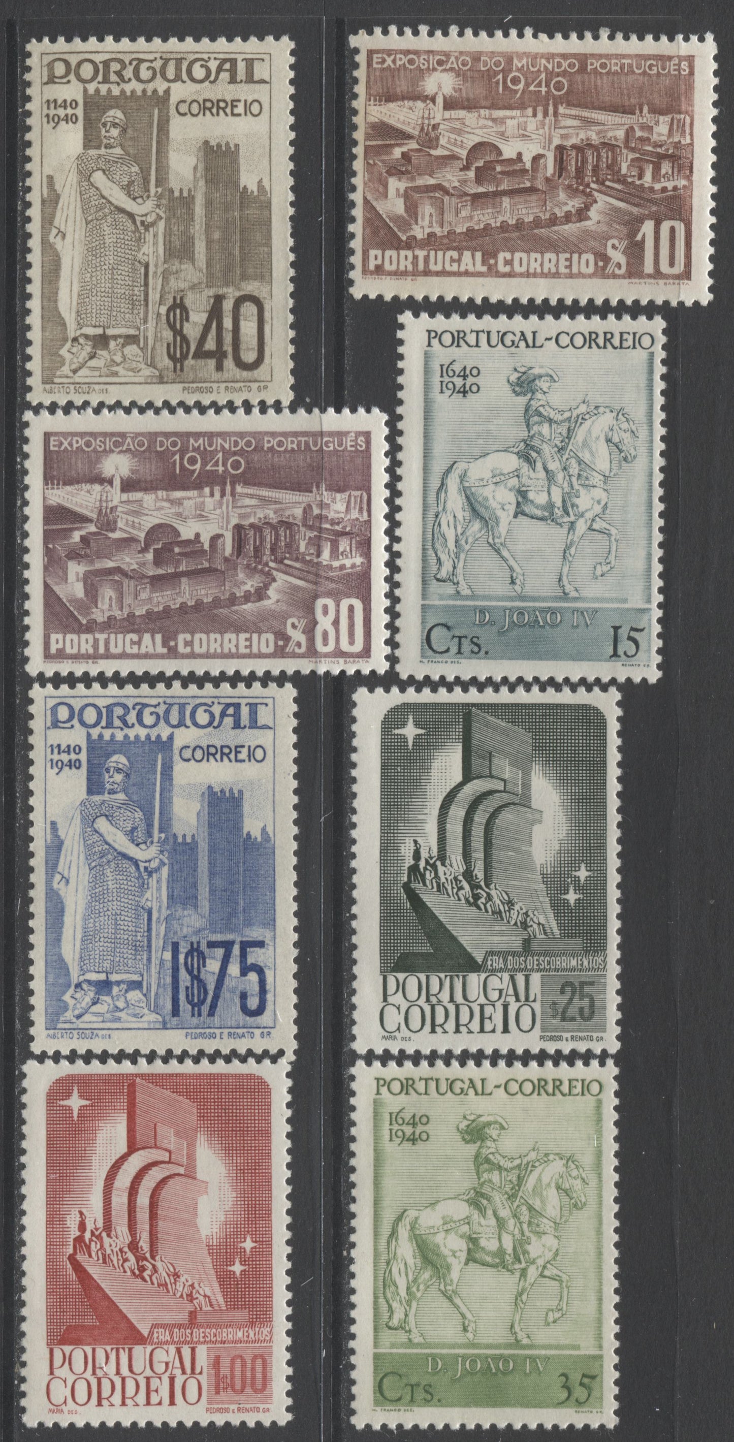 Lot 164 Portugal SC#587-594 1940 Portuguese International Exhibition Issue, a Fine OG and VFOG Complete Set, 2022 Scott Classic Cat $27.80 USD
