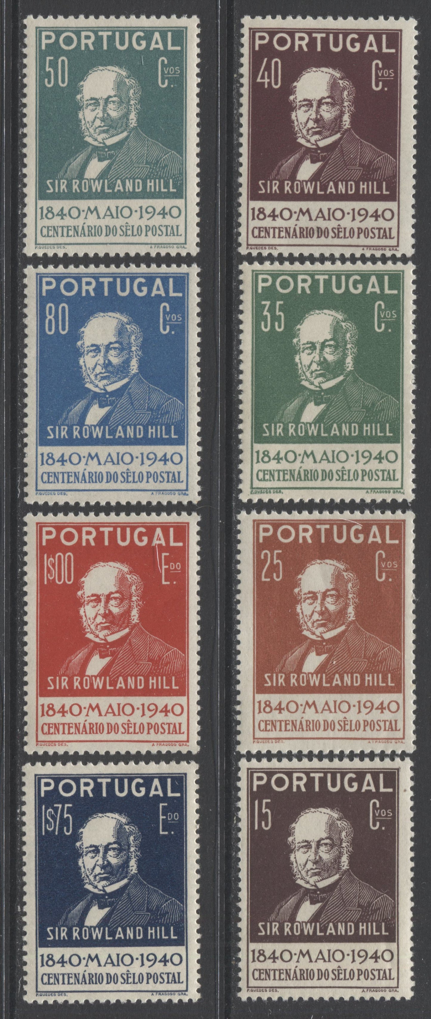 Lot 165 Portugal SC#595-602 1940 Stamp Centenary Issue, a Fine NH and VFNH Complete Set, 2022 Scott Classic Cat $75 USD