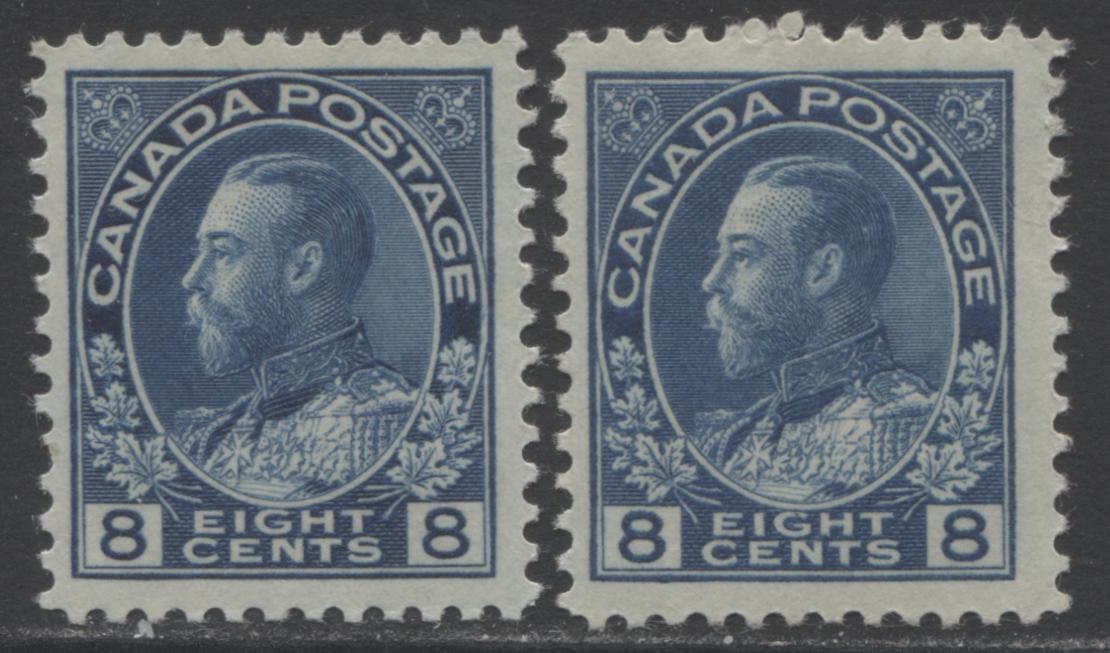Lot 292 Canada #115 8c Steel Blue & Prussian Blue King George V, 1911-1925 Admiral Issue, 2 F/VFOG Singles