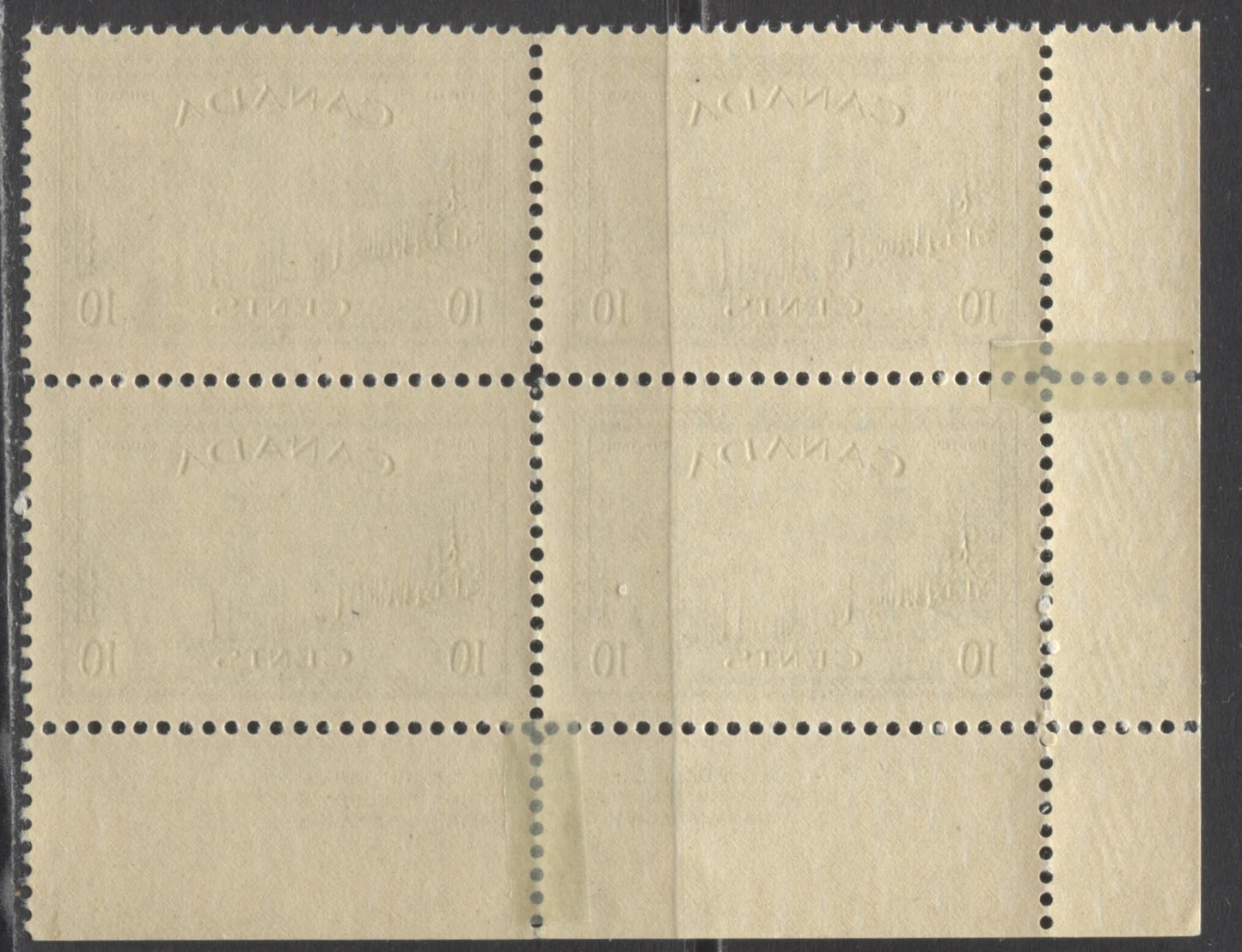 Lot 292 Canada #269 10c Olive Great Bear Lake, 1946 KGVI Peace Issue, A VFLH LL Plate 1 Block Of 4 On Horizontal Ribbed Paper With Cream Gum