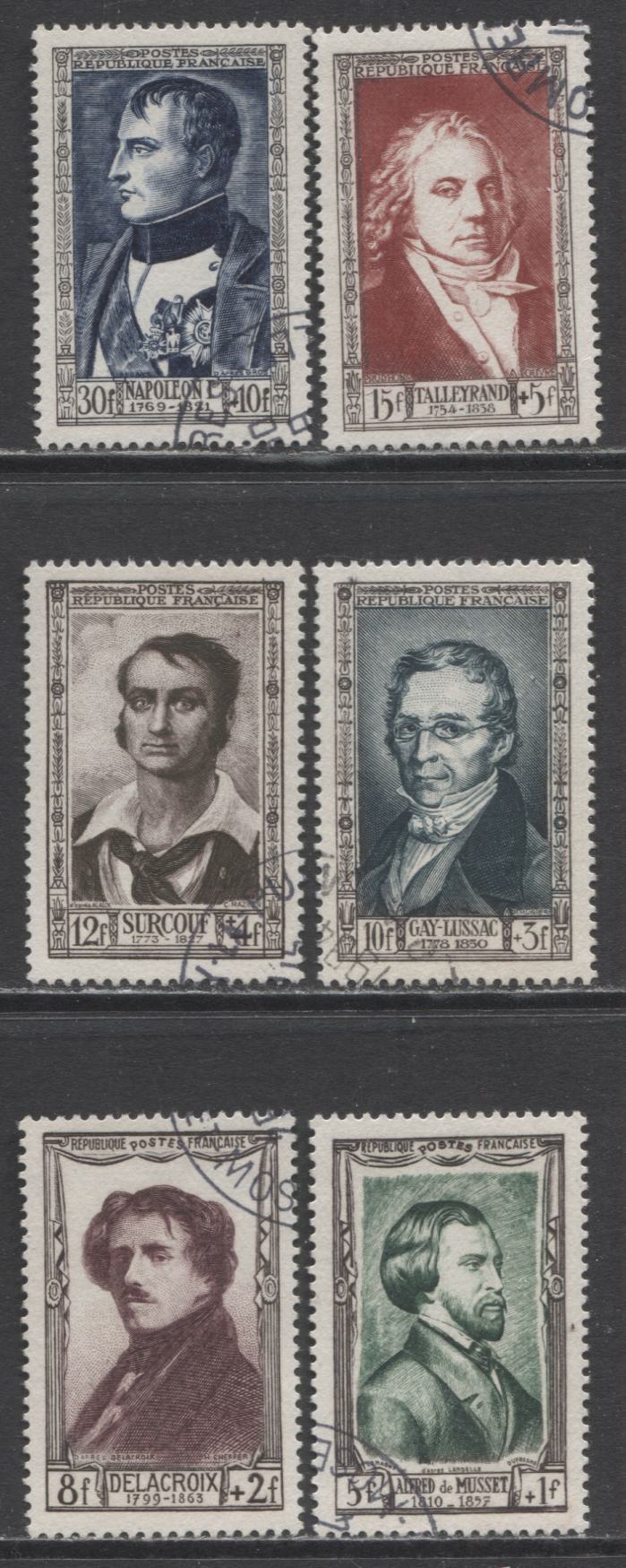 Lot 293 France SC#B258-B263 1951 Portraits Semipostals, A VF Used Range Of Singles, 2017 Scott Cat. $39.75 USD, Click on Listing to See ALL Pictures