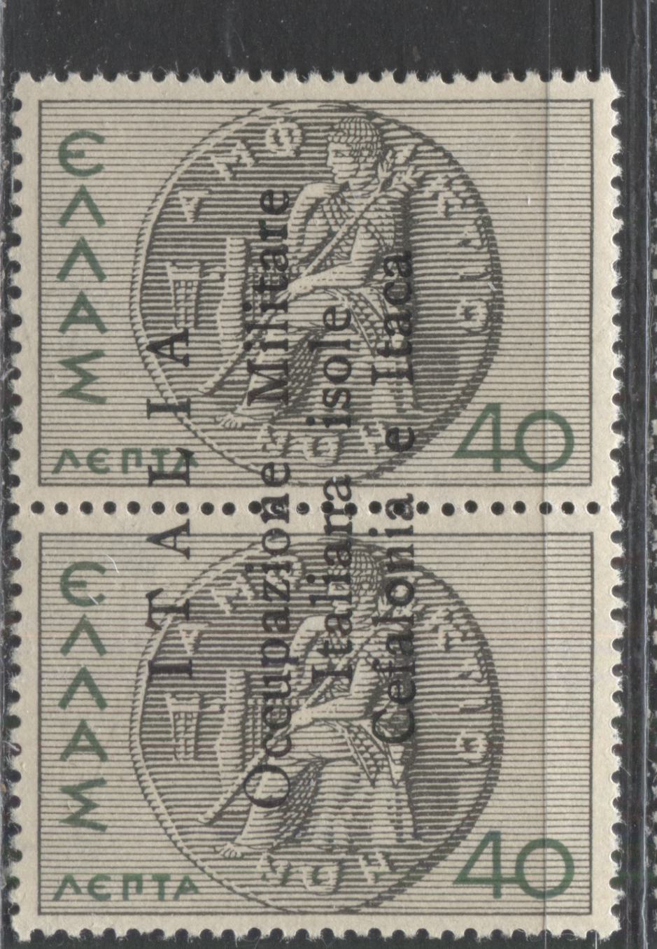 Lot 294 Greece - Ionian Islands SC#N4a 40l Green & Black 1941 Occupation Issue, Overprint Reading Up, 2017 Scott Cat. $55 USD, A VFOG Pair, Click on Listing to See ALL Pictures