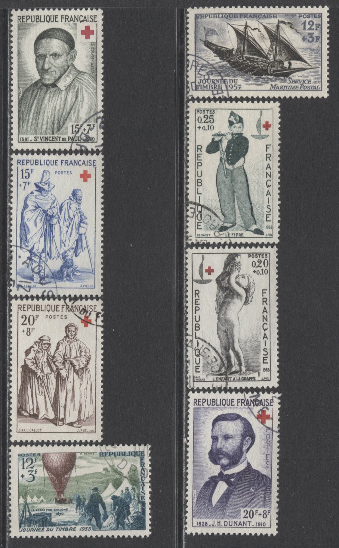 Lot 295 France SC#B293/B375 1955 Semipostals, A VF Used Range Of Singles, 2017 Scott Cat. $17.6 USD, Click on Listing to See ALL Pictures