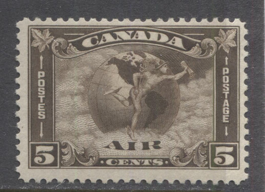 Lot 295 Canada #C2 5c Olive Brown Mercury With Scroll, 1930 Arch Issue Air Mail, A Fine OG