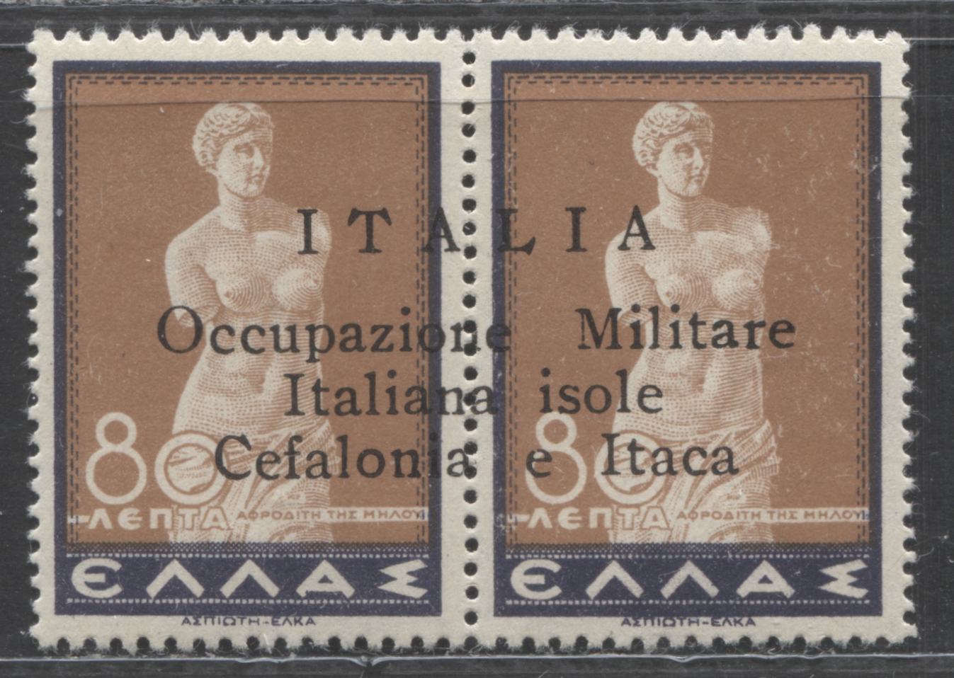 Lot 296 Greece - Ionian Islands SC#N6 80l Brown & Dark Blue 1941 Occupation Issue, A VFOG Pair, 2017 Scott Cat. $95 USD, Click on Listing to See ALL Pictures