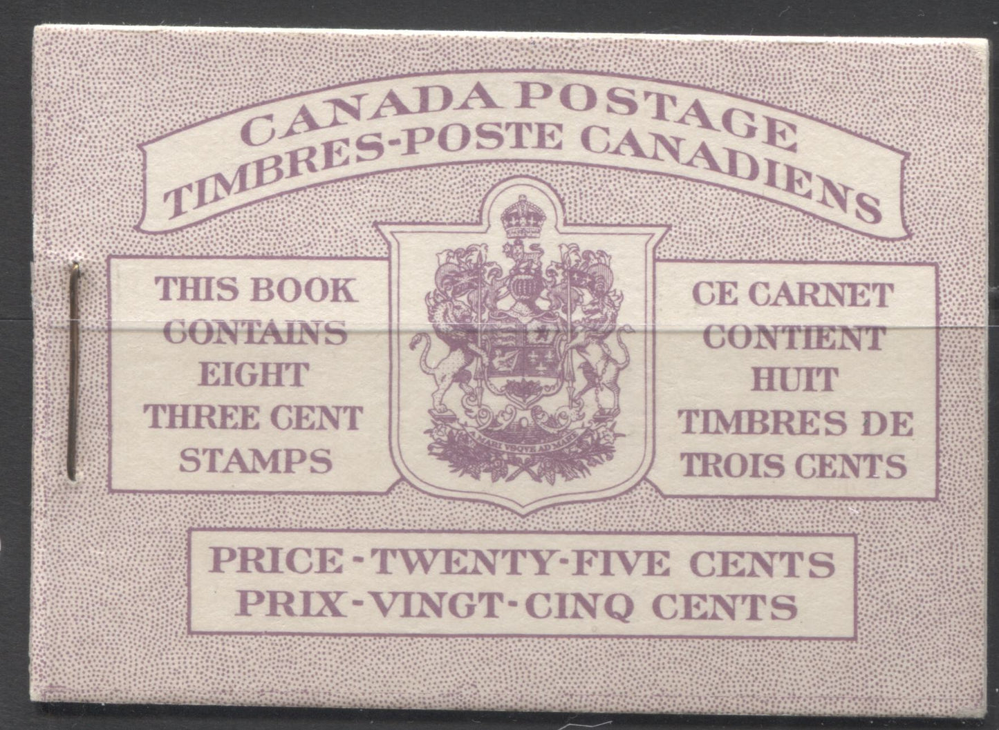 Lot 385 Canada #BK40b 1949-1953 Postes-Postage Issue Complete 25c Bilingual, Booklet Containing 2 Panes of the 3c Rose-Purple King George VI, Harris Front Cover Type IIIc, Back Cover Gii, No Rate Page