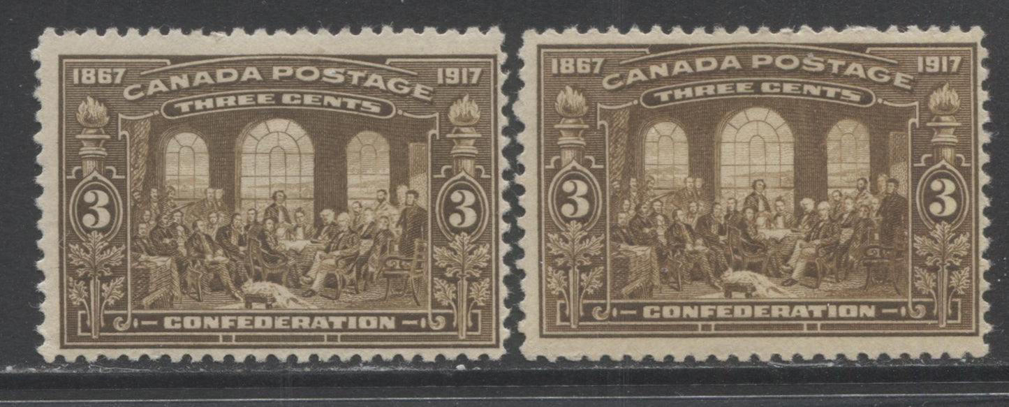 Lot 299 Canada #135 3c Brown Fathers Of Confederation, 1917 50th Anniversary Of Confederation Issue, 2 Fine OG Singles Showing Brown and Deep Brown Shades