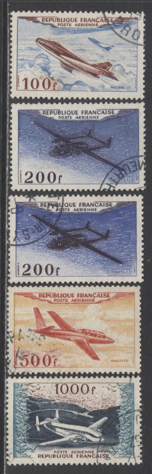 Lot 300 France SC#C29-C30 1954 Airmail Issue, A VF Used Range Of Singles,  Including Fluorescent Paper Varieties, 2017 Scott Cat. $29.25 USD, Click on Listing to See ALL Pictures