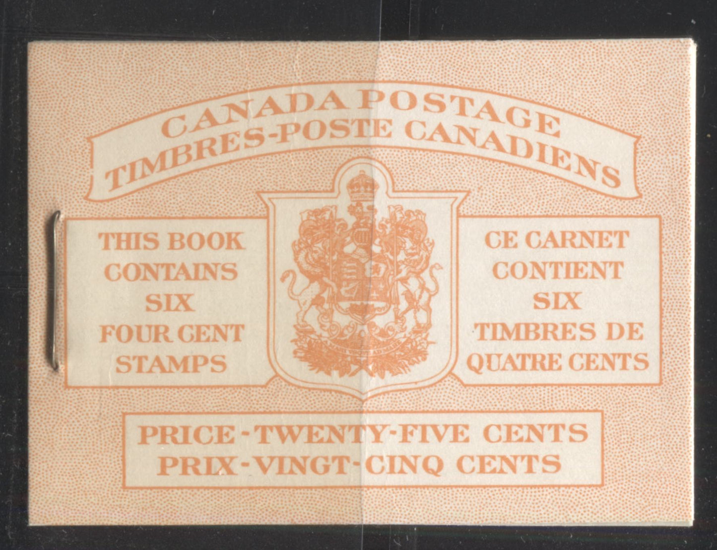 Lot 300 Canada #BK42a 1949-1952 Postes-Postage Issue, Complete 25¢ Bilingual Booklet, Horizontal Ribbed Paper, Type II Covers, Harris Front Cover IIIf, Back Cover Type Gi, No Rate Page