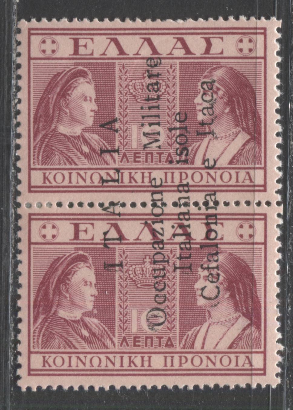 Lot 300 Greece - Ionian Islands SC#NRA2c 10d Reddish-Purple 1941 Occupational Postal Tax, Overprint Reading Up, A VFOG Pair, 2017 Scott Cat. $35 USD, Click on Listing to See ALL Pictures