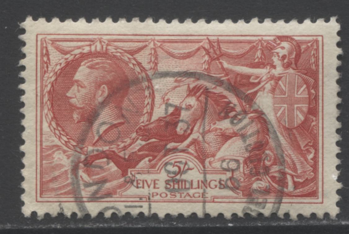 Lot 30 Great Britain SC#223 5/- Carmine Red 1934-1936 Re- Engraved Seahorse Issue, A Very Fine Used Example, Click on Listing to See ALL Pictures