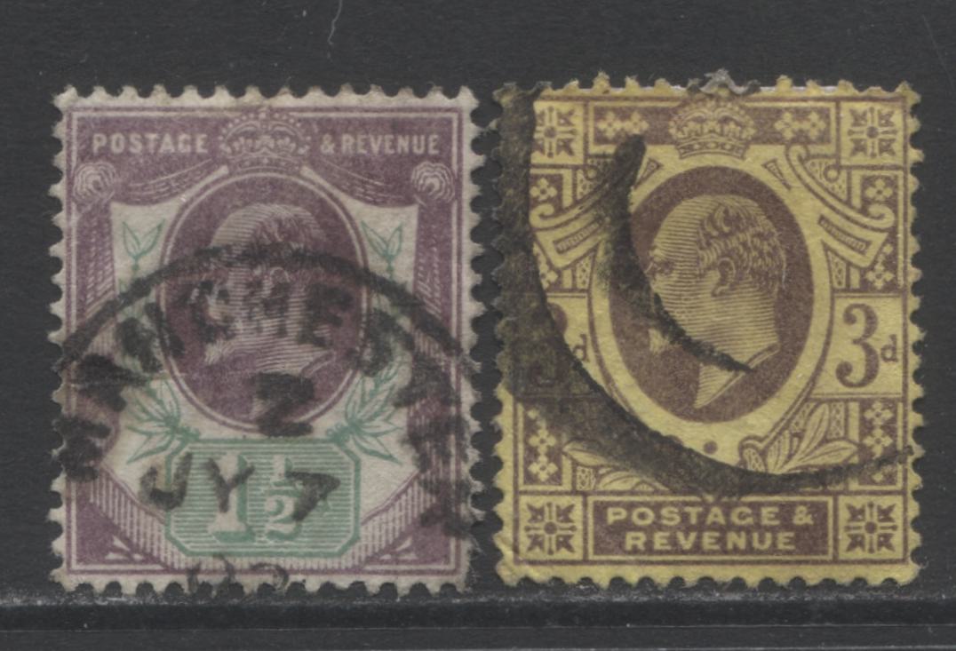 Lot 3 Great Britain SC#129/132a 1902-1910 King Edward VII Keyplate Definitives, A VG-F Used Range Of Singles, 2017 Scott Cat. $15 USD, Click on Listing to See ALL Pictures